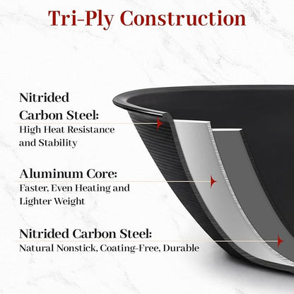 Carbon Steel Frying Pan 9.5" - Pre-Seasoned Carbon Steel Skillet, Lightweight, Natural Non-Stick, Induction Compatible