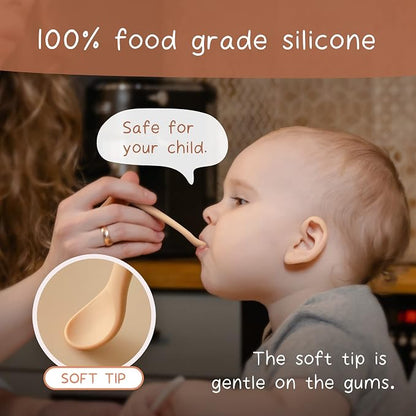 Moonkie Silicone Baby Spoons Set of 4, Toddler Spoons for Self Feeding 6 Months, Two Sizes Feeding Spoons for First Stage 4+ Months, Baby Utensils, Bendable, Chewproof & Boil-proof (Without Case)