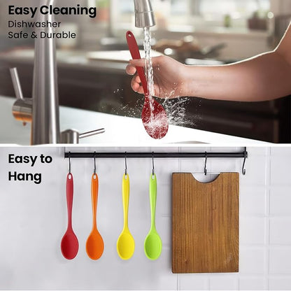 GEEKHOM Silicone Cooking Spoons, 4 Pieces 8" Heat Resistant Silicone Kitchen Utensils Set Serving Stirring Spoons for Non Stick Cooking, Mixing, Basting, Baking, Green