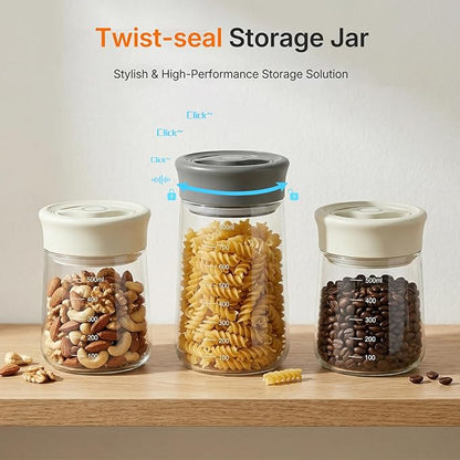 2-Pack Upgraded Airtight Glass Storage Jar with Rotary Lid, 17oz Coffee Grounds Container with Silicone Seal, Wide Mouth Mason Jar for Coffee Beans, Nuts, Tea, Overnight Oats, Jams, Pickles
