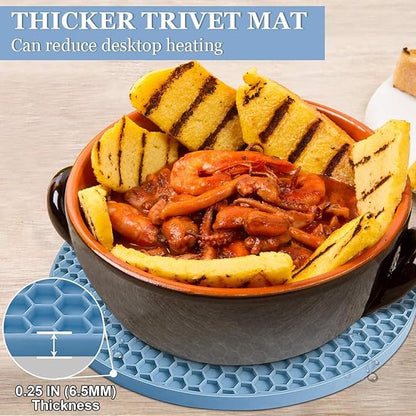 Silicone Trivet Mats - Walfos Heat Resistant Pot Holders Set, 4pcs 2 Sizes 7 Inch & 9 Inch, Multipurpose Non-Slip Hot Pads for Hot Pot, Hot Dishers, Jar Opener, Food Grade & BPA Free (Nordic Blue)
