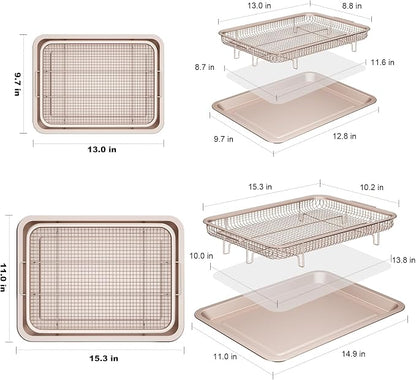 Air Fryer Basket for Oven, OPENICE 2 Set Oven Air Fryer Basket and Tray with 60 Pcs Parchment Papers, Air Fryer Pan Crisper Tray Set for Crisping, Frying - Golden