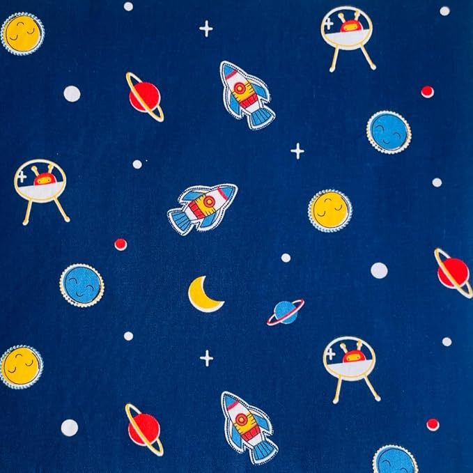 DMFR Galaxy Fabric Squares 5 x 5 Inch, 42 Pcs Cotton Charm Pack Fabric for Quilting, Space Precut Quilt Squares with Rocket Planet Prints for Baby Boy, Kids Sewing, Patchwork and DIY Crafts