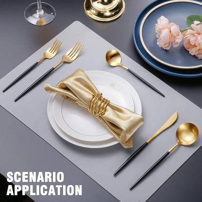 Lemeya Matte Black Gold Silverware Set for 8,Modern Stainless Steel Brushed Cutlery Set,40-Pieces Heavy Duty Flatware Set,Knives Spoons and Forks Set Utensils Set, Satin Finish, Dishwasher Safe
