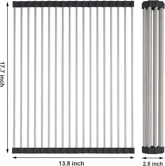 Searik Dish Drying Rack Roll Up Sink Drying Rack, Over The Sink Dish Rack Multi-Use Stainless Steel Dish Drainers Heat Resistant Mat for Drying Draining Trivet (17.7"x13.8")
