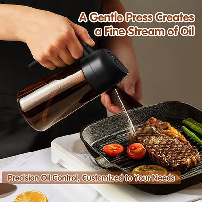 YARRAMATE 2PCS 16oz/470ml Oil Sprayer for Cooking with Stickers, Food-Grade 2 in 1 Olive Oil Dispenser Bottle for Kitchen, Premium Dark AmberGlass Oil Bottle for Air Fryer, BBQ (Black & Green)