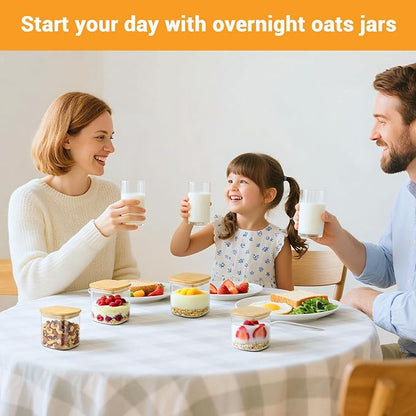 Glass Jar with Lid, 4 Pack 24 Fl.oz Square Glass Containers with Bamboo Lids, Food Jars Pantry Storage Canister for Sugar, Coffee Bean, Tea, Snacks, Cookie - Included Labels, Marker and Spoon