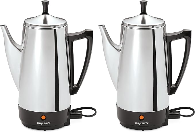 Presto 02811 Stainless Steel Electric Coffee Percolator - 12-Cups,Easy-Pour Spout,Stay-Cool Handle,Make 2-12 Cups,(Pack of 2)
