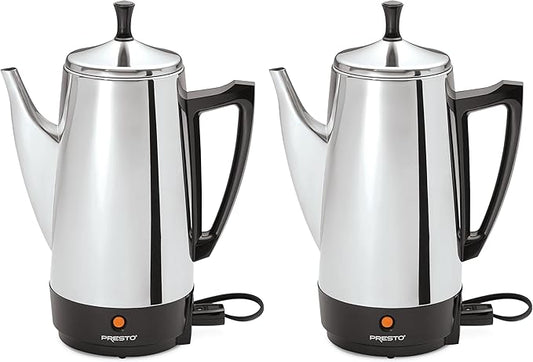 Presto 02811 Stainless Steel Electric Coffee Percolator - 12-Cups,Easy-Pour Spout,Stay-Cool Handle,Make 2-12 Cups,(Pack of 2)