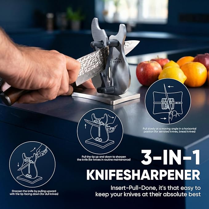 VQ-5 Professional Knife Sharpener | 3-Action Streamlined Guitar Design for Effortless Knife Sharpening - The Ultimate Tool for Precision 11 to 21 Degree Angles
