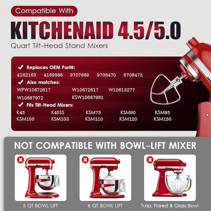 K45B Stainless Steel Flat Beater For Kitchenaid 4-5 Quart Tilt Head Paddle attachment KitchenAid MixerAttachment