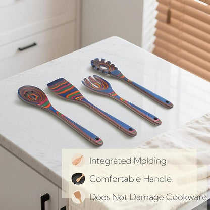 6-Piece Pakkawood Kitchen Utensils | Heat Resistant Wood Kitchen Utensils | Pakkawood Kitchen Cooking Utensil Set | Wooden Spoons for Cooking | Non-Sitck Cooking Spoons | Sapphire