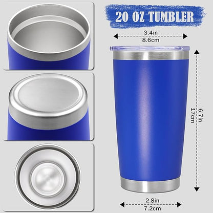 20 oz Tumbler Coffee Travel Tumblers Bulk with Lid Stainless Steel Double Wall Vacuum Insulated Mug Powder Coated Cups fit Car Cupholder for Hot and Cold - Dark Blue, 8Pack