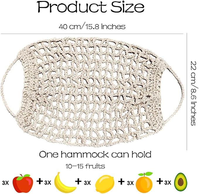 Fruit Hammock for Kitchen Under Cabinet Fruit Basket Hanging Handwoven Cotton Macrame Basket Boho Decor Storage Save Counter Space for Home Camper RV (Off-white)