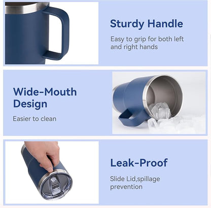 20oz Tumbler Bulk with Lid, Stainless Steel Tumbler Bulk with Handle, Metal Insulated Travel Coffee Mug Set with Handle, Double Wall Vacuum Leak Proof Tumbler Cup, Navy 12 Pack