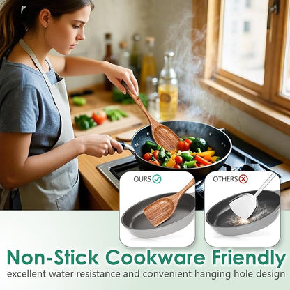 HOWHONG Wooden Spoons for Cooking, Teak Wood Kitchen Utensil Set, Premium Handmade Wooden Utensils for Nonstick Cookware, Heat Resistant, Smooth Finish, Comfortable Grip, 6 Piece
