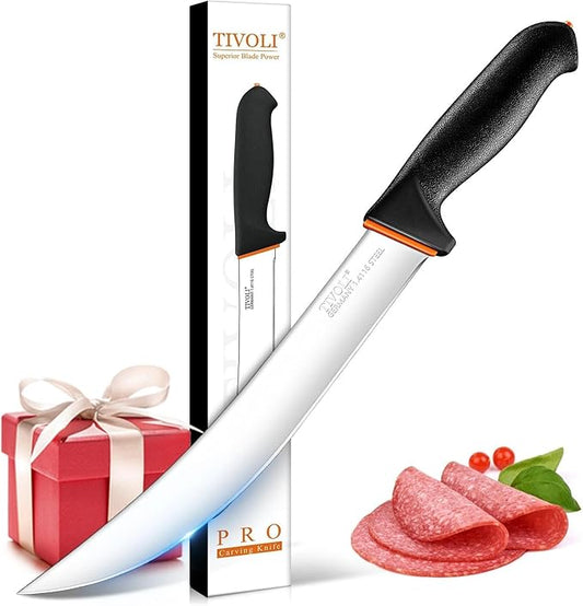 TIVOLI Slicing Knife 9.5 Inch - Brisket Knife with Ergonomic Non-Slip Softgrip & German Stainless Steel Razor Sharp Blade for Meat Cutting,Slicing - Gift for Men Women