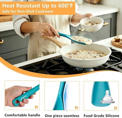 Cooking Spoon for Nonstick Cookwares, Multifunction Silicone Spatula Spoons BPA Free, Great for Mixing, Scooping, Scraping and Serving, Dishwasher Safe (2 Teal, 12.6 inch)