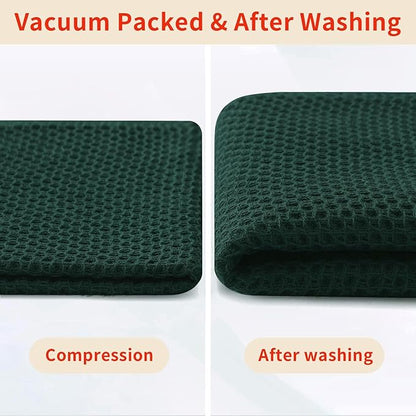 Homaxy 100% Cotton Waffle Weave Kitchen Dish Towels, Ultra Soft Absorbent Quick Drying Cleaning Towel, 13 x 28 Inches, 6-Pack, Blackish Green