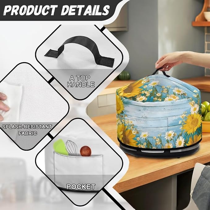 Daisy Sunflower Slow Cooker Cover Protection Crock for Pot Dust Cover Fits for Most 6-8 Quart Slow Cooker Dustproof Small Appliance Accessories