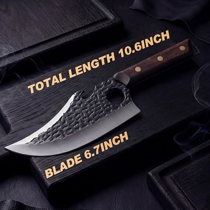 Butcher Knife, Hand Forged Serbian Chef Knivfe & Meat Cleaver & Viking Knife, Meat Cutting Kitchen Knife for Home, Outdoor Cooking, Camping BBQ Idea Gift for Men