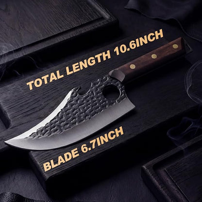 Butcher Knife, Hand Forged Serbian Chef Knivfe & Meat Cleaver & Viking Knife, Meat Cutting Kitchen Knife for Home, Outdoor Cooking, Camping BBQ Idea Gift for Men