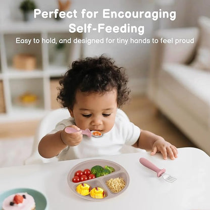 Eascrozn Toddler Spoons and Forks Set, 6 Pack Kids Silverware with Silicone Handle, BPA Free, 18/8 Stainless Steel Children Safe Toddler Utensils, Dishwasher Safe