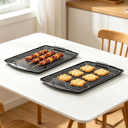 17.3" Large Baking Sheet with Rack & Glove, Carbon Steel Cookie Sheets for Baking, Nonstick Heavy Duty, Dishwasher Safe, Easy Clean, Dark Gray