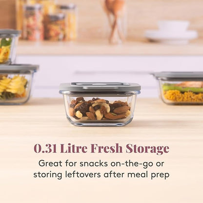 Kilner Fresh Storage 0.31 Litre Airtight Glass Container Durable Leakproof Lid with Vacuum Seal for Food Storage Leftovers Snacks Meal Prep Batch Cooking