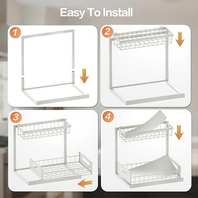 VUSIGN Under Sink Organizer, 2 Tier Pull Out Bathroom Cabinet Organizer, Under Kitchen Sink Organizers and Storage, Under Sink Shelf,2 Pack, White