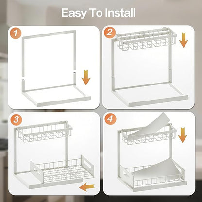 VUSIGN Under Sink Organizer, 2 Tier Pull Out Bathroom Cabinet Organizer, Under Kitchen Sink Organizers and Storage, Under Sink Shelf,2 Pack, White