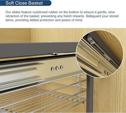 VADANIA Blind Corner Pull Out Organizer for 36" Cabinet, Left Open & Right Open Compatible, Min Opening 15", 2-tier Pull-out Basket, Soft Close, Bottom Mount