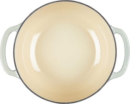 Lodge 4.5 Quart Enameled Cast Iron Dutch Oven with Lid – Dual Handles – Oven Safe up to 500° F or on Stovetop - Use to Marinate, Cook, Bake, Refrigerate and Serve – Desert Sage