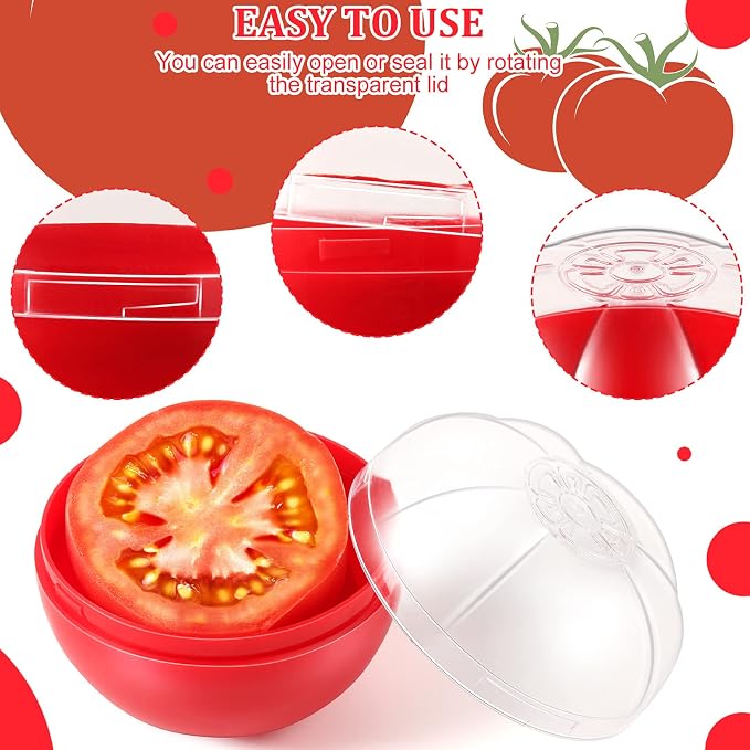 Vegetable and Fruit Storage Containers for Fridge, 4 Pcs BPA Free Reusable Food Saver - Tomato, Garlic, Onion, Lemon Keeper Holder - Refrigerator Vegetable Crisper Makes Food Stays Fresh Longer