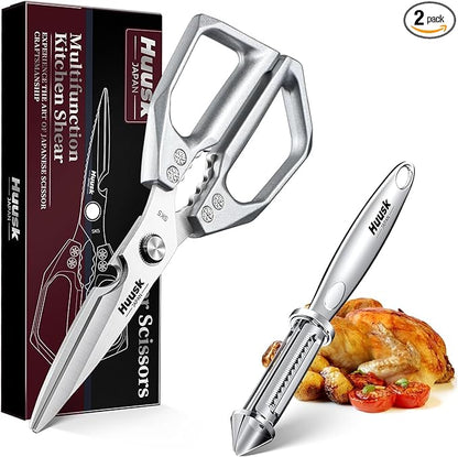 Huusk Kitchen Scissors and Potato Peelers Set, Multifunction Japanese Vegetable Peeler for Kitchen, Stainless Steel Cooking Shears with Fruit Peeler for Carrot, Veggie, Gifts for Women