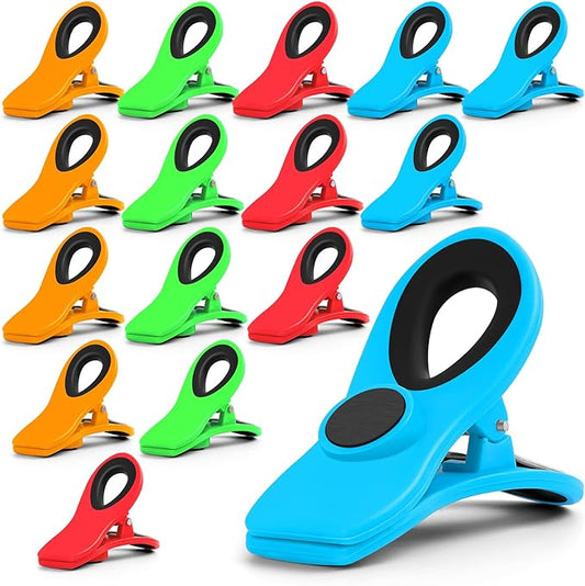 Jetmore 16 Pack Chip Clips Bag Clips, Office Paper Clamps, Multicolor Magnetic Clip for Food Packages, Multipurpose Plastic Clip for Food, Snack, Refrigerator, Kitchen, Paper, Binder Clips