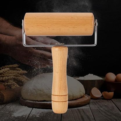 Small Rolling Pin, Wooden Dough Roller, Non-Stick Pizza Roller, T Type Rolling Pins for Kitchen Baking, Pizza Dough Press, 12 x 16.5 cm