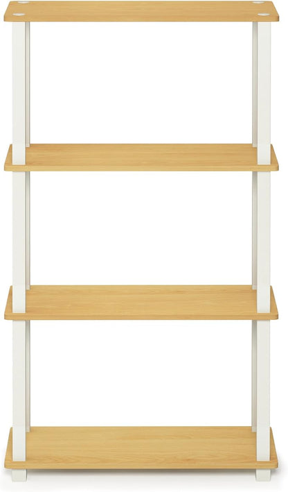 Furinno TURN-S-TUBE Storage Shelves, 4-Tier Book Shelf, Corner Shelf, Toolless Open Shelves, for Organization and Storage, Living Room, Garage, Home Office, Beech
