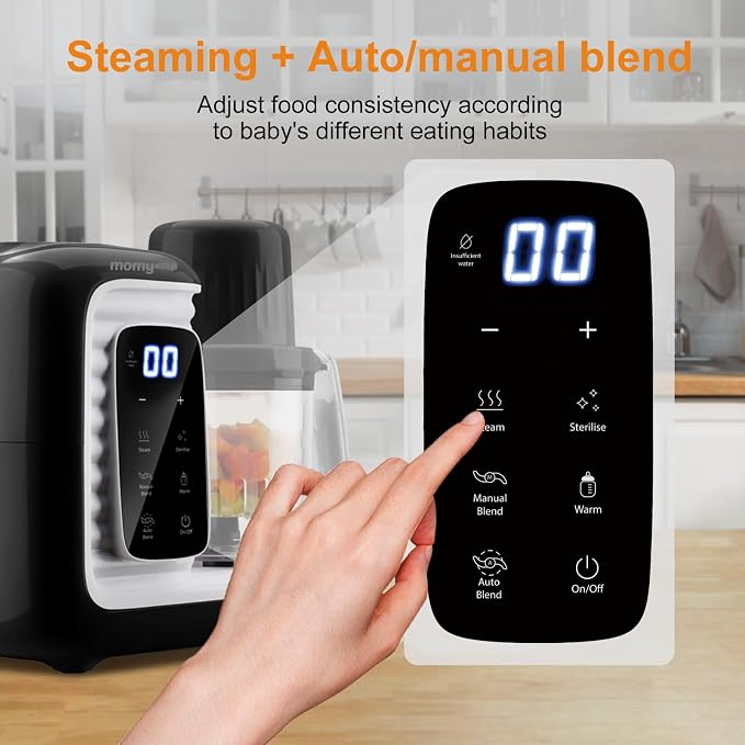 MOMYEASY Baby Food Maker, Multifunction Processor Chopper Grinder, Baby Food Steamer and Puree Blender in-One, with Bottle Warmer, Auto Cooking & Grinding with Touch Control Panel