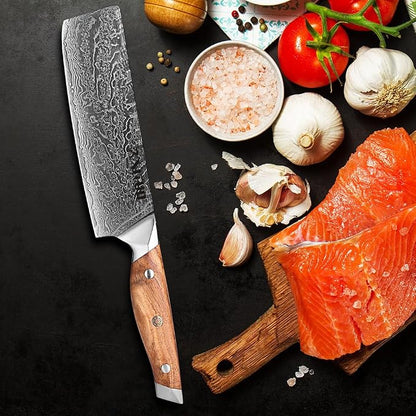 Damascus Steel 7-Inch Nakiri Knife with Olive Wood Handle - Sharp Precision Kitchen Knife for Professional & Home Chefs