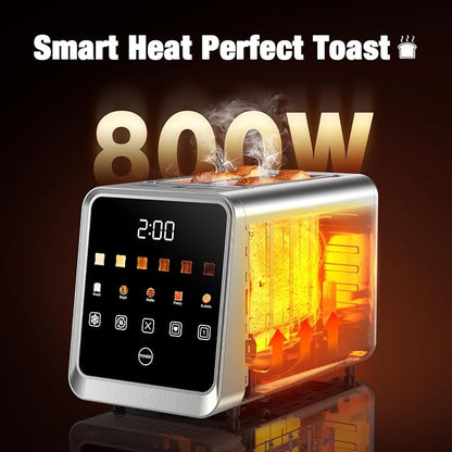 2 Slice Toaster, Smart Digital Touchscreen with Memory Function, 1.5" Extra-Wide Slots, 5 Bread Types & 6 Browning Settings, 900W for Fast Toasting, Defrost & Reheat Modes