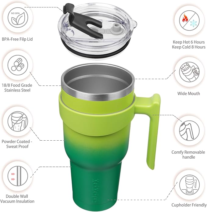 BJPKPK 40 oz Tumbler With Handle Insulated Tumbler With Lid And Straw Stainless Steel Travel Mug Coffee Cups,Bamboo Grove