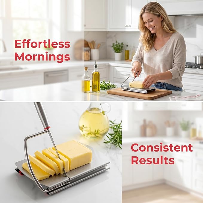 Faat3Coi4 Cheese Slicer with Blade for Block Cheese, Handheld Cheese Cutter Board, Stainless Steel Cheese Cutting Board for Block Cheese, Butter, Sausages, Fruits Kitchen Gadget