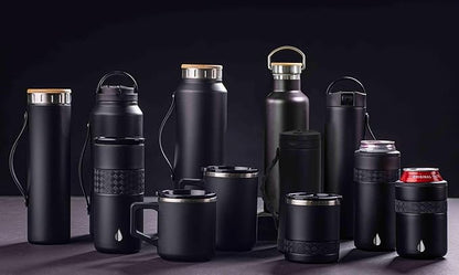 Elemental Insulated Coffee Mug - Triple-Wall Stainless Steel Summit Travel Cup for Hot and Cold Drinks - Thermal Coffee Mug with Lid and Handle for Camping, Office & Travel 12oz - Black