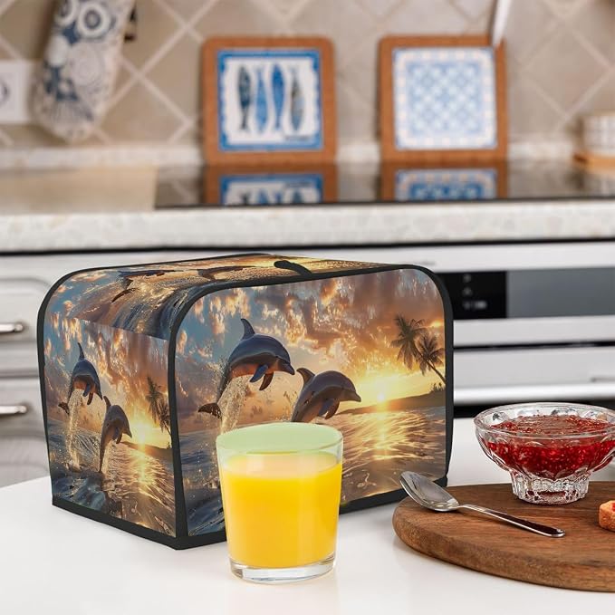 Toaster Cover 4 Slice Wide Slot Beach Sea DolphinBread Toaster Oven Dustproof Cover Small Appliance Kitchen Covers Dust and Fingerprint Protection for Women Gift 4 Slice