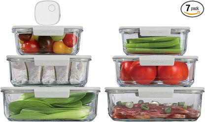 Neoflam Vacu Seal 13-Piece Vacuum Food Storage Set – Borosilicate Glass with Vacuum Pump | Airtight Stackable Containers with Steam-Valve Lids | Oven Freezer Dishwasher Microwave Compatible