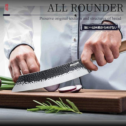 Huusk Butcher Knife 8.5 Inch Meat Cleaver Knife Japanese Vegetable Cleaver High Carbon Steel Meat Cutting Knife Hand Forged Knives for Home Kitchen BBQ with Present Box