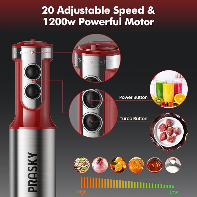 Immersion Blender Handheld 1200W, 20-speeds Immersion Hand Blenders, Hand Mixer with Mining Beaker,Chopper,Whisk, Frother and Stick Blender Suitable for Kitchen, Protein Shakes and Baby Food