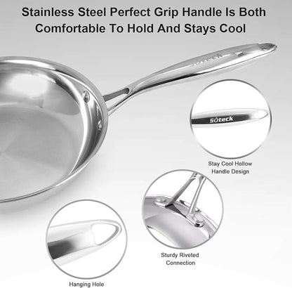 Stainless Steel Frying Pan Set 2 Piece, 8,10 Inch Tri-Ply Frying Pans Non Stick, Pots and Pans Set, Oven 500F & Dishwasher Safe, Classic Cooking Pan Cookware