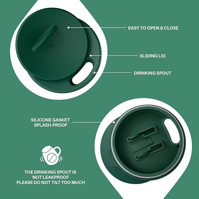 Ideus 16 oz (470 ml) Insulated Coffee Mug with Handle and Lid, Double Wall Stainless Steel Vacuum Thermal Coffee Mug, Travel Coffee Cup Thermal Cup for Home and Office, Leopard Green